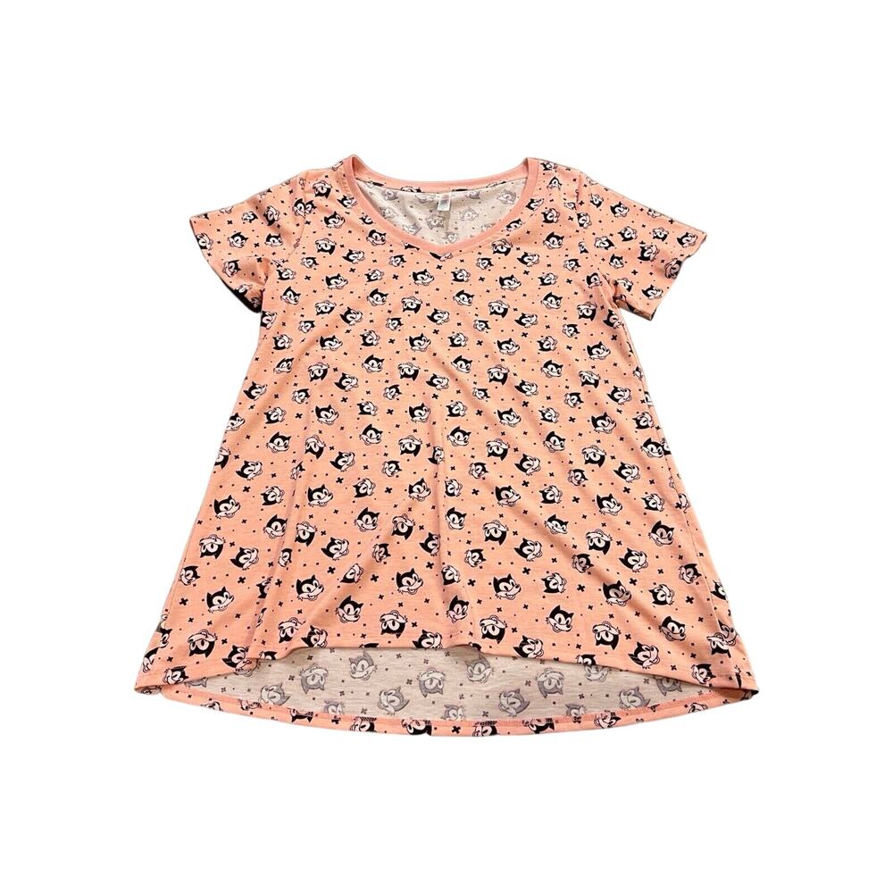 LuLaRoe Christy T Womens Pink Felix The Cat Prints Short Sleeve Shirt Size M NWT